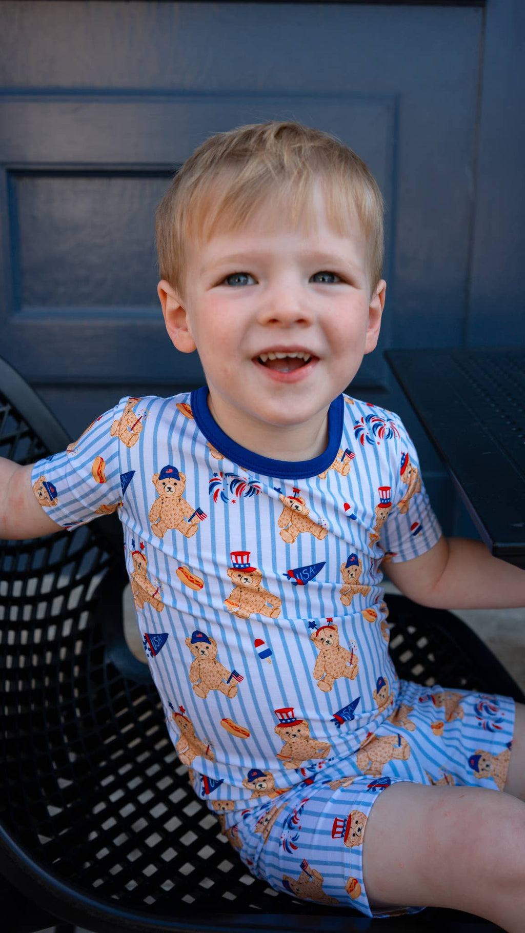 Fourth of July Bear Bamboo Short Sleeve Set