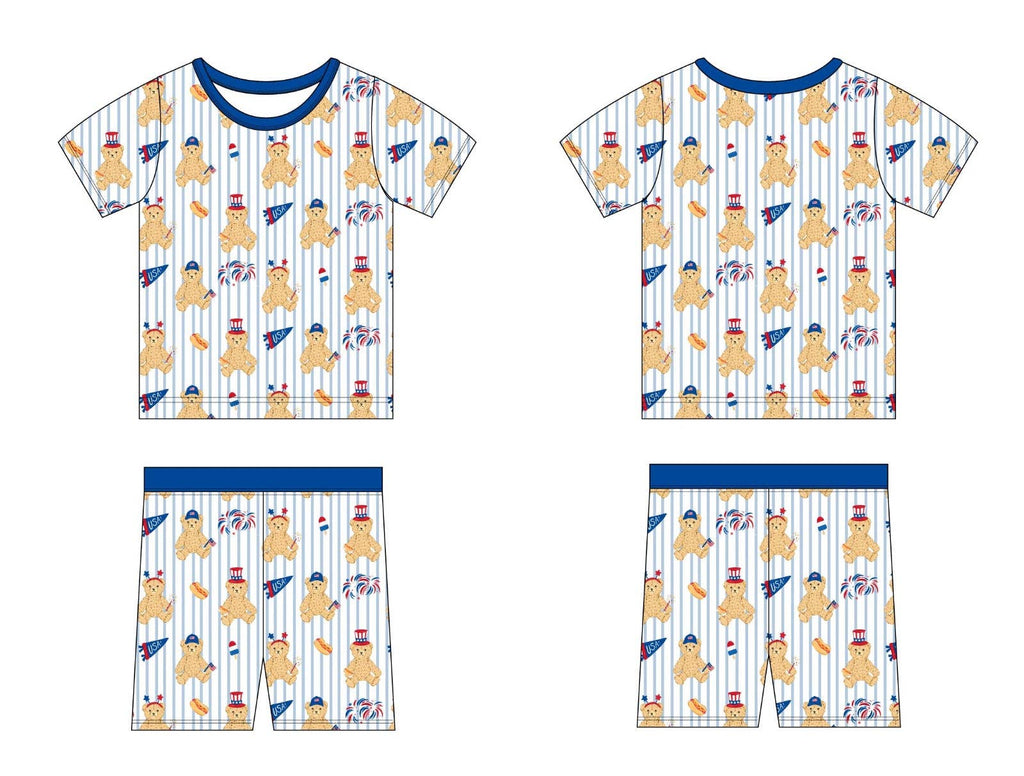 Fourth of July Bear Bamboo Short Sleeve Set