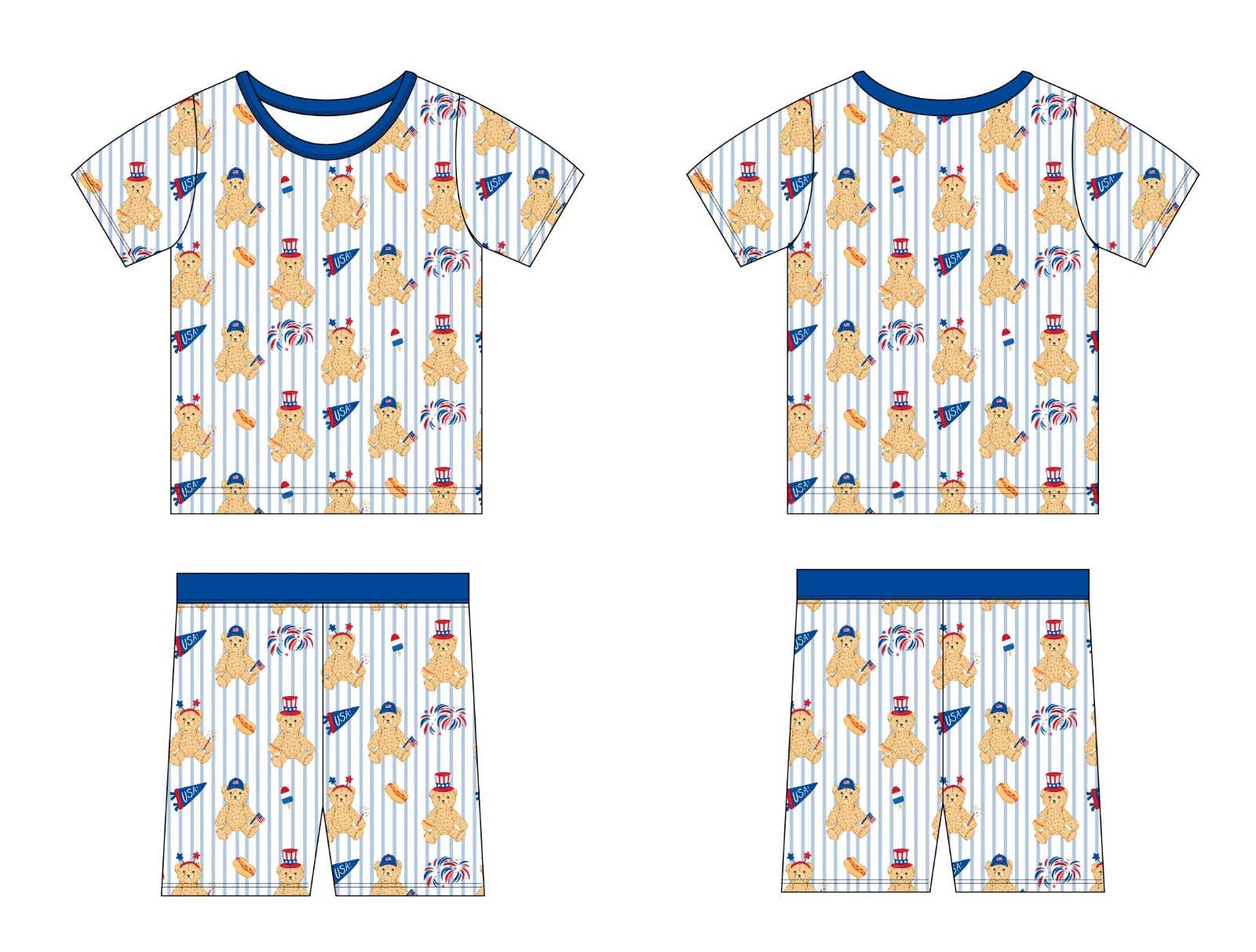 Fourth of July Bear Bamboo Short Sleeve Set